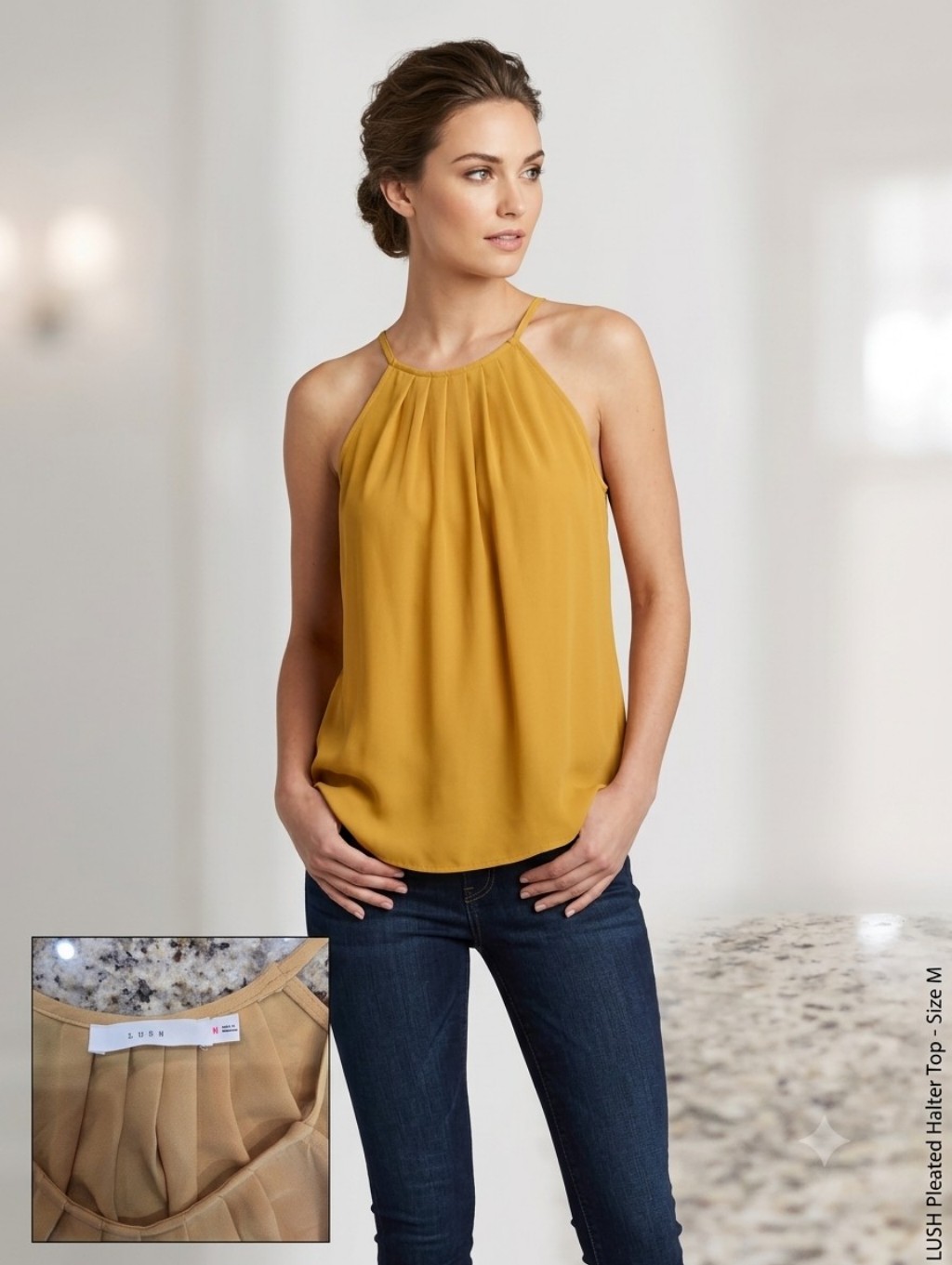 Lush Mustard Yellow Pleated Swing Tank Top Size M